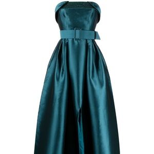 Sachin & Babi Ceri Deep Teal Beaded Belted Strapless Ball Gown Dress